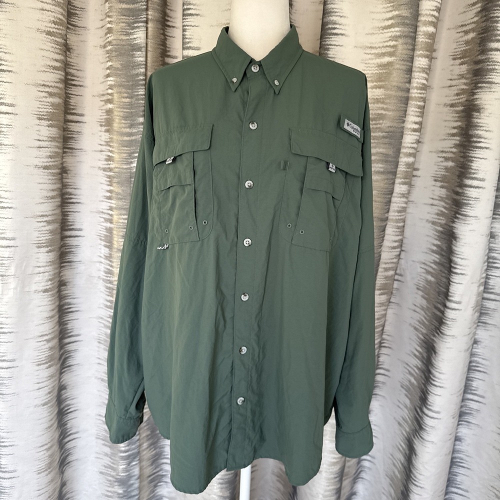 Columbia PFG Shirt Mens LG Green Fishing Long Sleeve Button Down Omni-Shade
